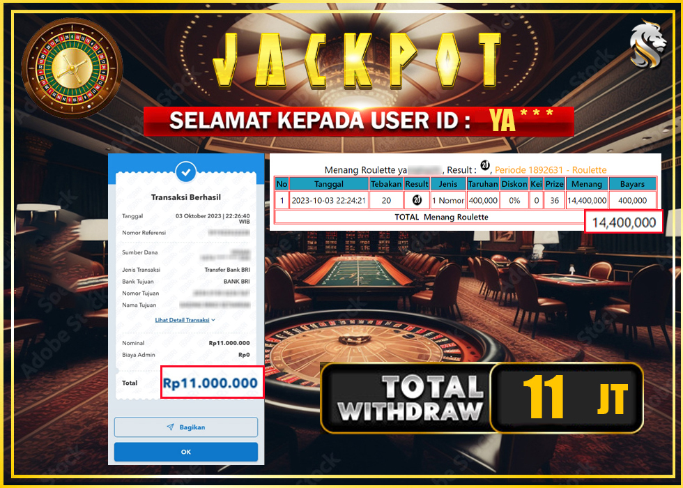 Jackpot Casino Roulette  Rp 11.000.000 – LUNAS