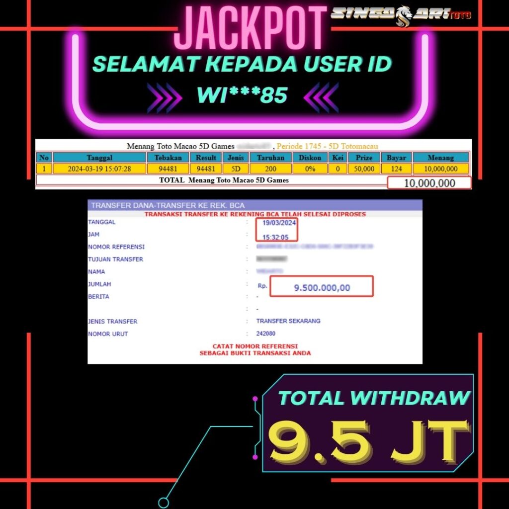Jackpot Togel Toto Macau Rp 9.500.000 – LUNAS