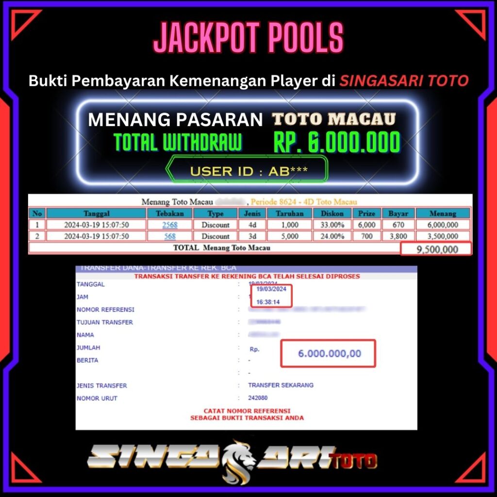 Jackpot Togel Toto Macau  Rp 6.000.000 – LUNAS